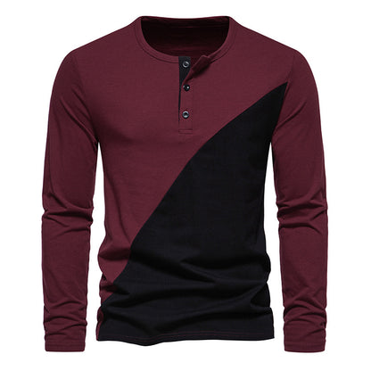 Men's Color Matching Long-sleeved T-shirt European And American