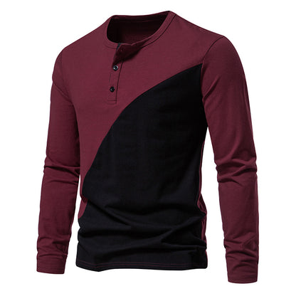 Men's Color Matching Long-sleeved T-shirt European And American