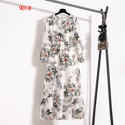 Women's Round Neck Long Sleeve Pullover Floral Dress