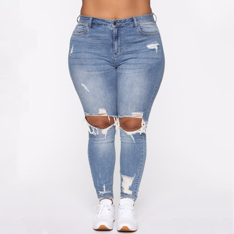 Women Clothes Ripped Plus Size Ladies Denim Pants Jeans