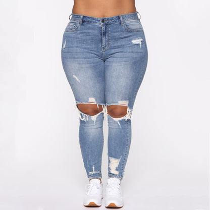 Women Clothes Ripped Plus Size Ladies Denim Pants Jeans