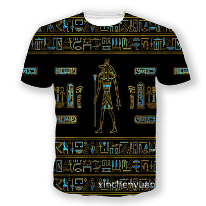 3D Digital Printing Egyptian Pharaoh Round Neck Short Sleeve