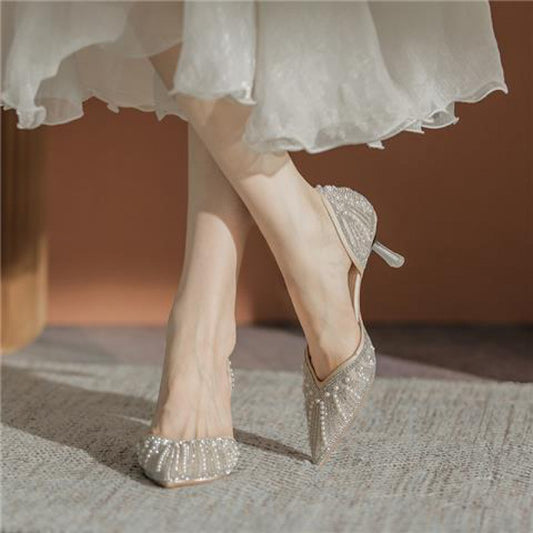 Women's Stiletto Heel Pointed Toe Rhinestone Pearl Shoes