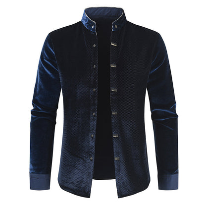 Men's Long Sleeve Pleuche Fashionable Warm Shirt