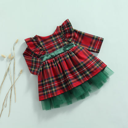 Girls Kids Red Checkered Bow Christmas Dress - Glamour Gale