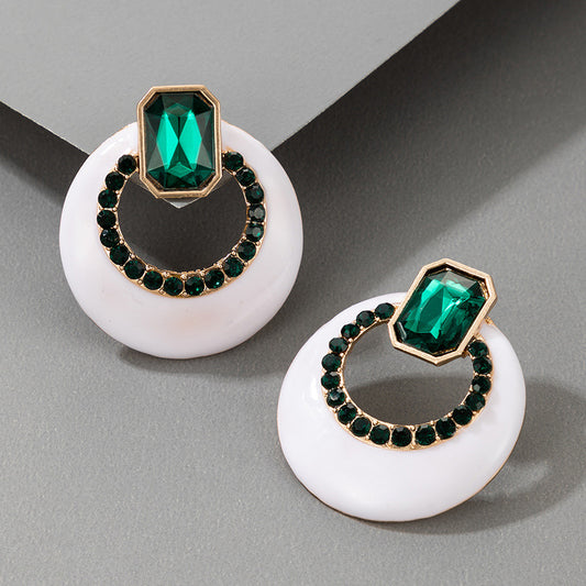 White Acrylic Diamonds Dark Green Simple Personality Ins Earrings Stud Earrings