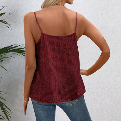 Women's V-neck Sequin Strap Vest