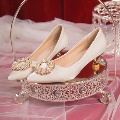 Pointed Slip-on Bridesmaid Shoes Fairy Style Stiletto Heel High Heels