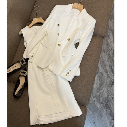 Women's White Vest Skirt Temperament Jacket Two-piece Set