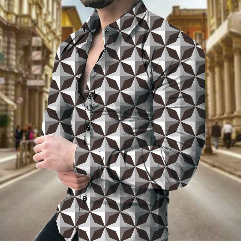 Geometric Print Men's Long Sleeve Shirt