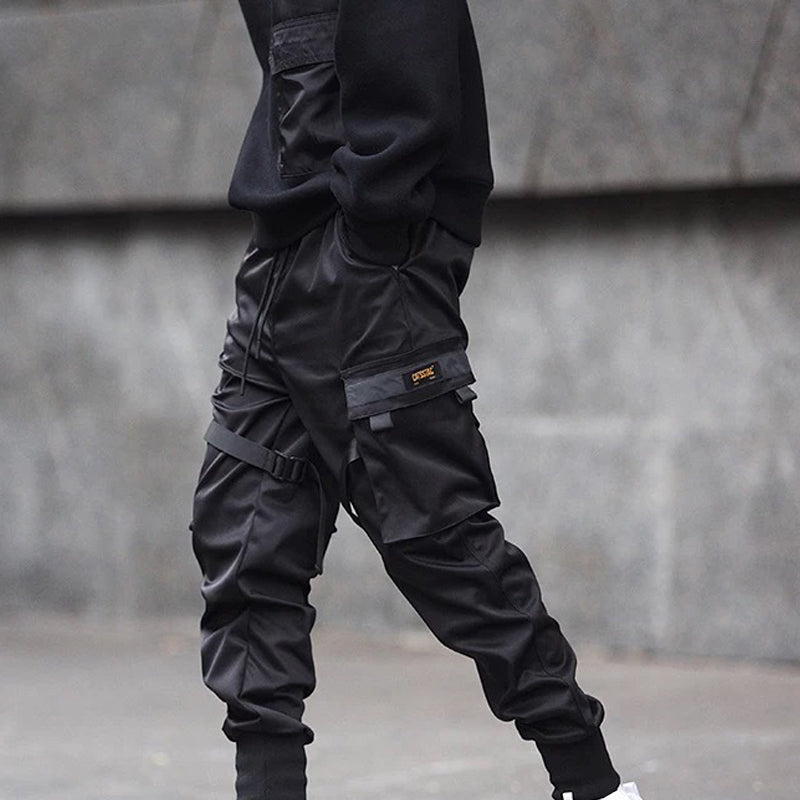 Hot Sale Men Black Hip Hop Cargo Pants Elastic Waist Jogger Trousers Sweatpants Pockets Full Length Casual Fashion - Glamour Gale