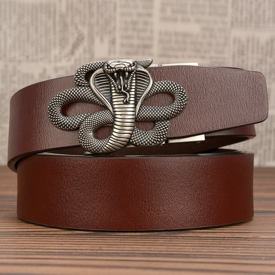 Automatic Buckle Belt Leather Cobra Casual Men