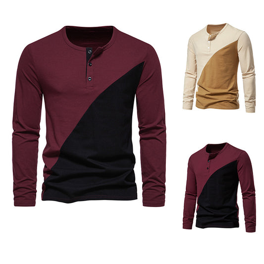 Men's Color Matching Long-sleeved T-shirt European And American