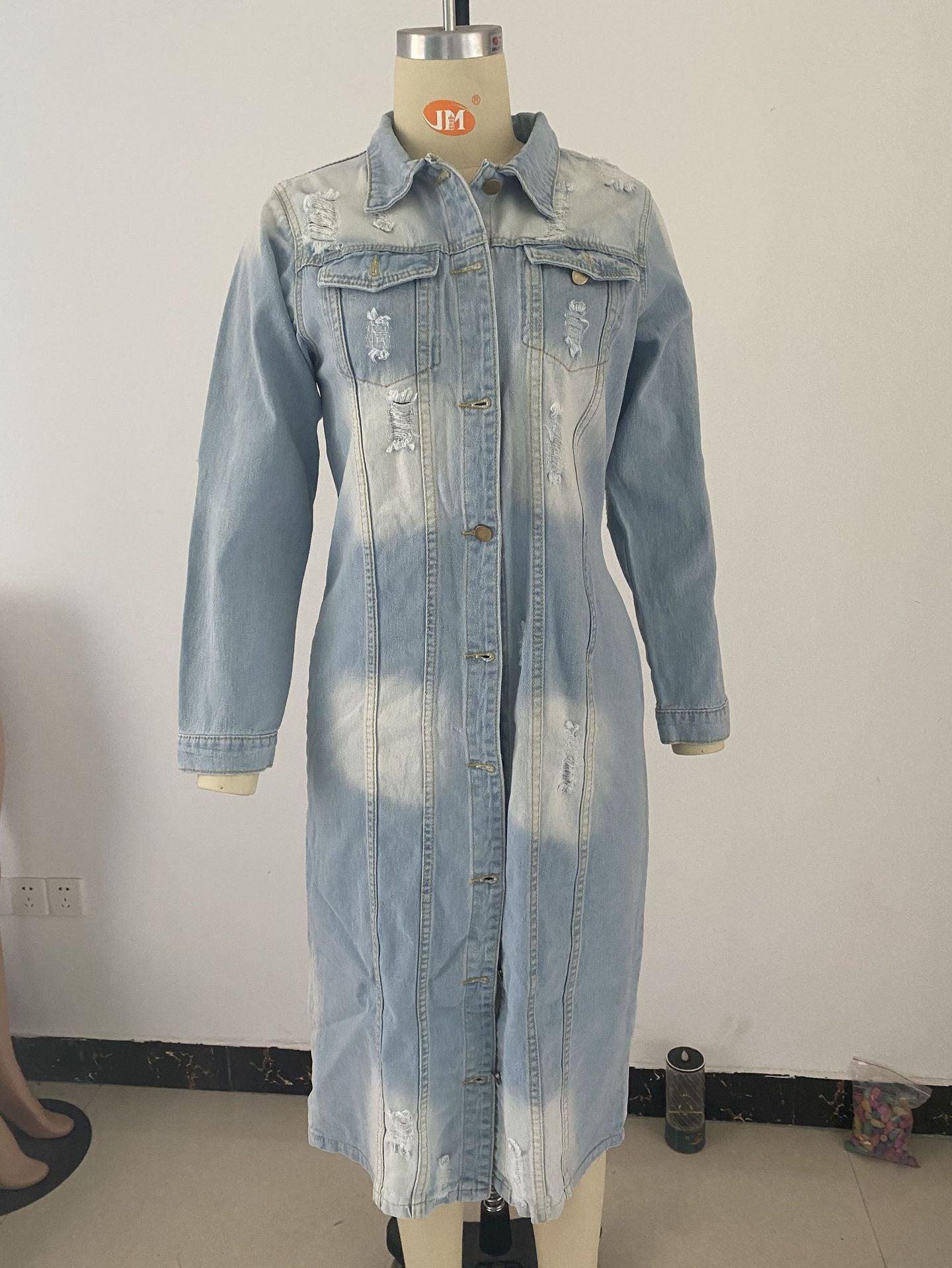 Women's Fashion Casual Denim Long Trench Coat