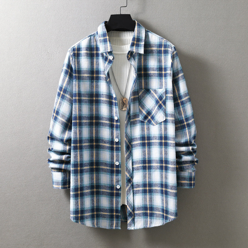 Fashion Casual Plaid Shirt Korean Style Loose Men's Long Sleeve Shirt