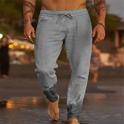 Men's Solid Color Drawstring Cotton Linen Loose Casual Beach Pants - Glamour Gale