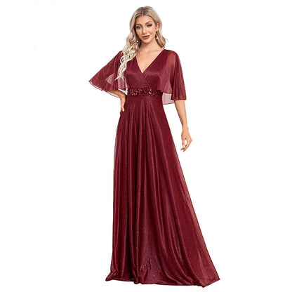 V-neck A- Line Slim-fit Fishtail Evening Dress