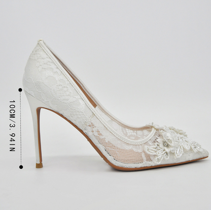 White Lace Flower Bride's  Wedding Shoes