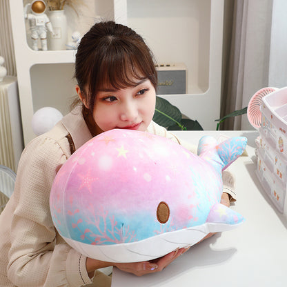 Cute Cartoon Chubby Doodle Soft And Adorable Dream Starry Sky Colorful Whale Plush Doll Pillow