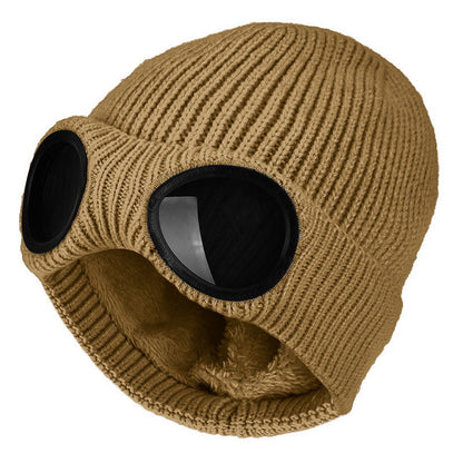 Warm Knitted Woolen Hats With Windproof Glasses