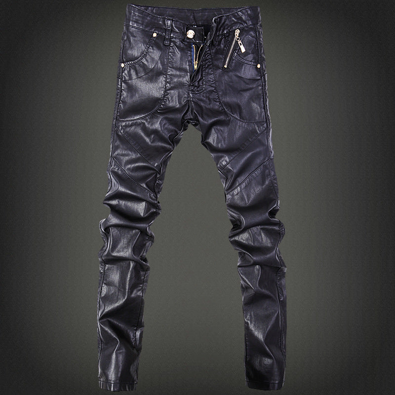 Autumn And Winter Black Men's Performance Leather Pants