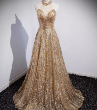 Golden Evening Dress Women Senior Sense Host High-end Atmosphere - Glamour Gale