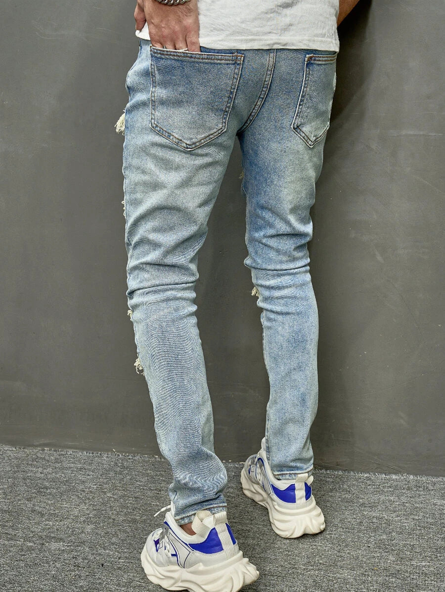 High Quality Men's Worn Skinny Stretch Jeans