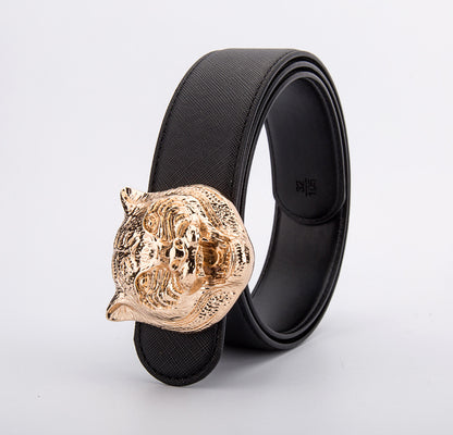 Tiger Head Smooth Buckle Leather Belt