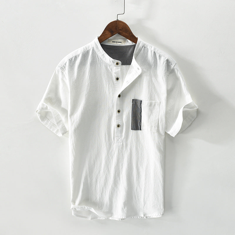 Men's Cotton And Linen Pullover Short-sleeved Shirt