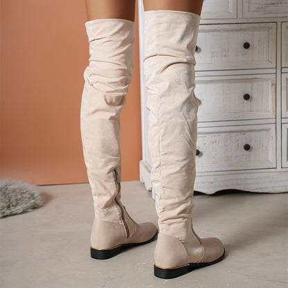 Fashion Over-the-knee Boots For Women Suede Stitching Low-heeled Long Boots With Side Zipper Design Party Shoes Winter