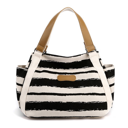 Outdoor Fashion Canvas Large Capacity Striped One-shoulder Storage Handbag