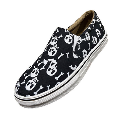 Halloween Pumpkin Skull Casual Printed Canvas Flat Shoes