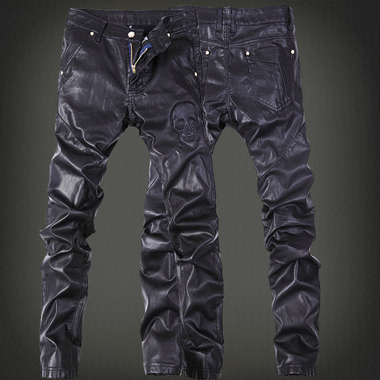 Autumn And Winter Black Men's Performance Leather Pants