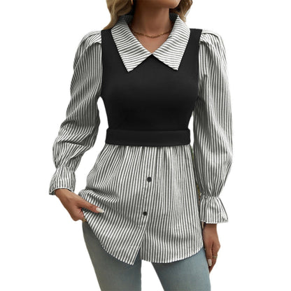 Women's Casual Contrast Color Stitching Shirt