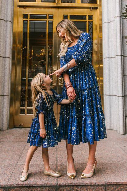 Fashion Floral Square Collar Lantern Sleeve Mother-daughter Parent-child Dress