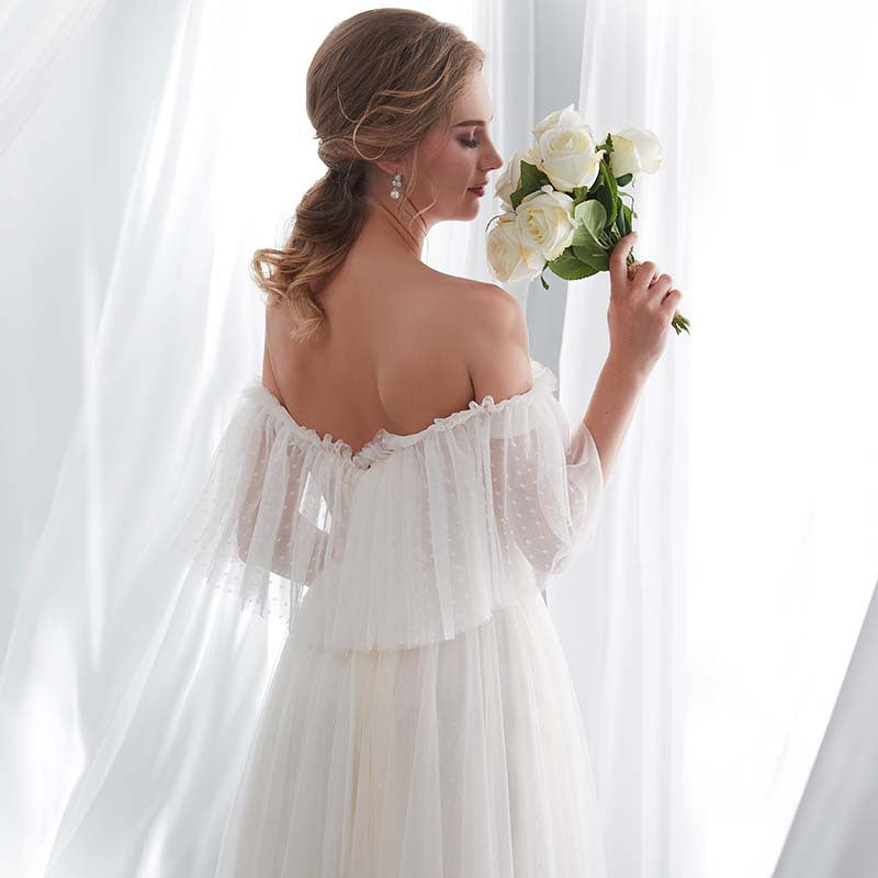 White Off Shoulder Elegant Prom Dress