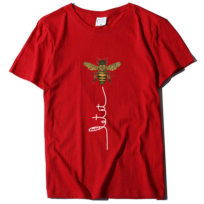 Bee And Letter Print Pattern Women's Loose T-shirt