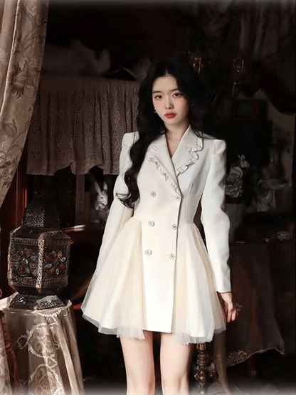 Pengpeng White Suit Dress Waist Up Fairy Short Skirt