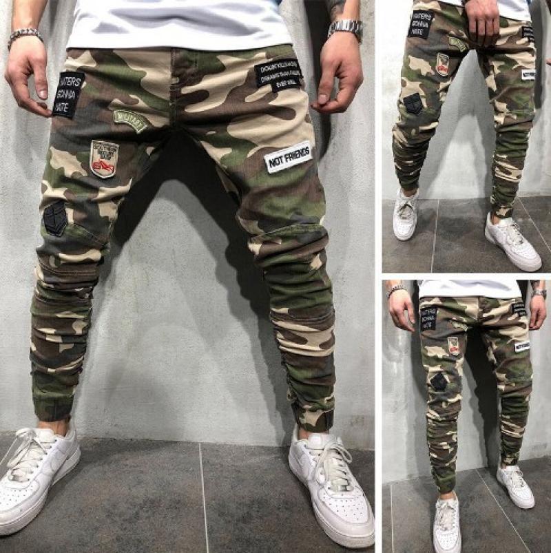 Men's Jeans Badge Stretch Slim Fit Camouflage Skinny Pants - Glamour Gale