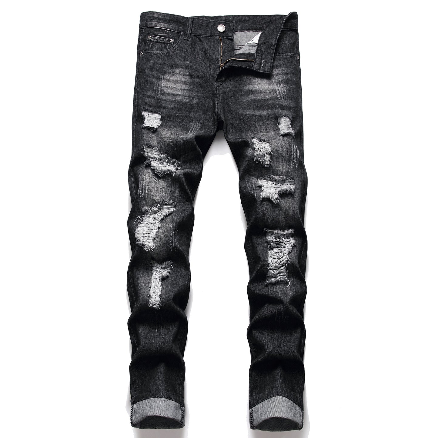 Men's Jeans Black Ripped Plus Size Washed - Glamour Gale