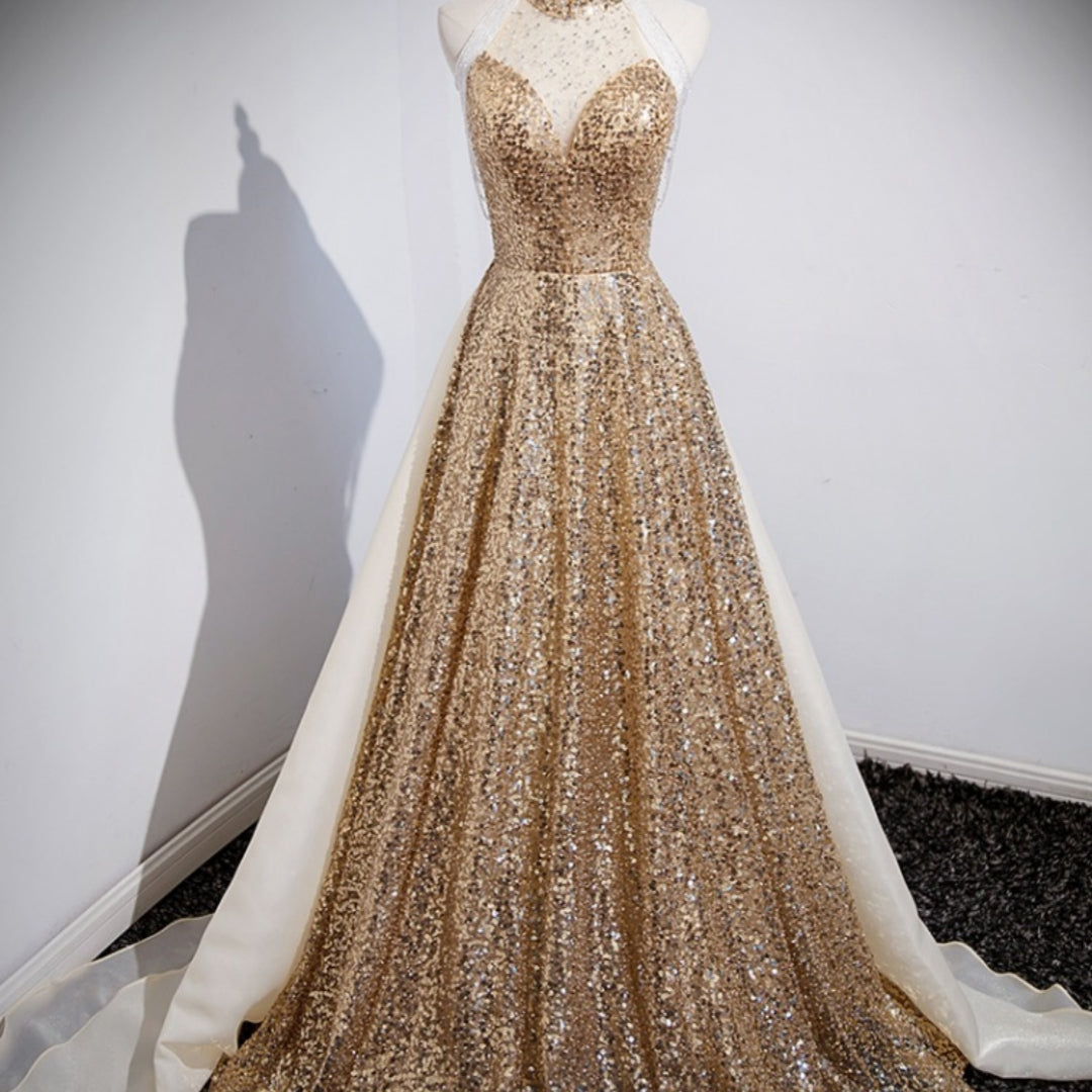 Golden Evening Dress Women Senior Sense Host High-end Atmosphere - Glamour Gale