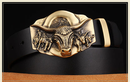 Cowhide Leather  Belt With Copper Buckle