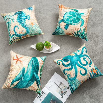 Cushion Covers Sea Turtle Printed Throw Pillow Cases For Home Decor Sofa Chair Seat