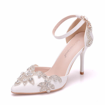 Stiletto Pointed White Tassel Rhinestone Sandals