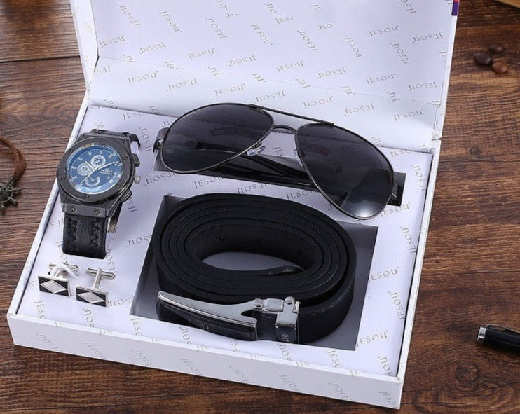 Business Belt Wallet Wrist Watch Pen Gift Box Set For Men