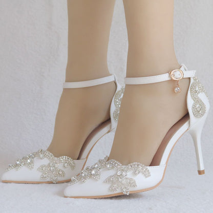 Stiletto Pointed White Tassel Rhinestone Sandals